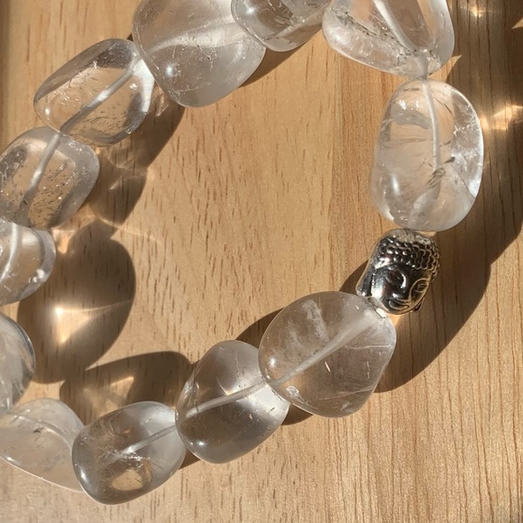 Clear Quartz Stone Buddha Head Bead Bracelet - Picture 2 of 6